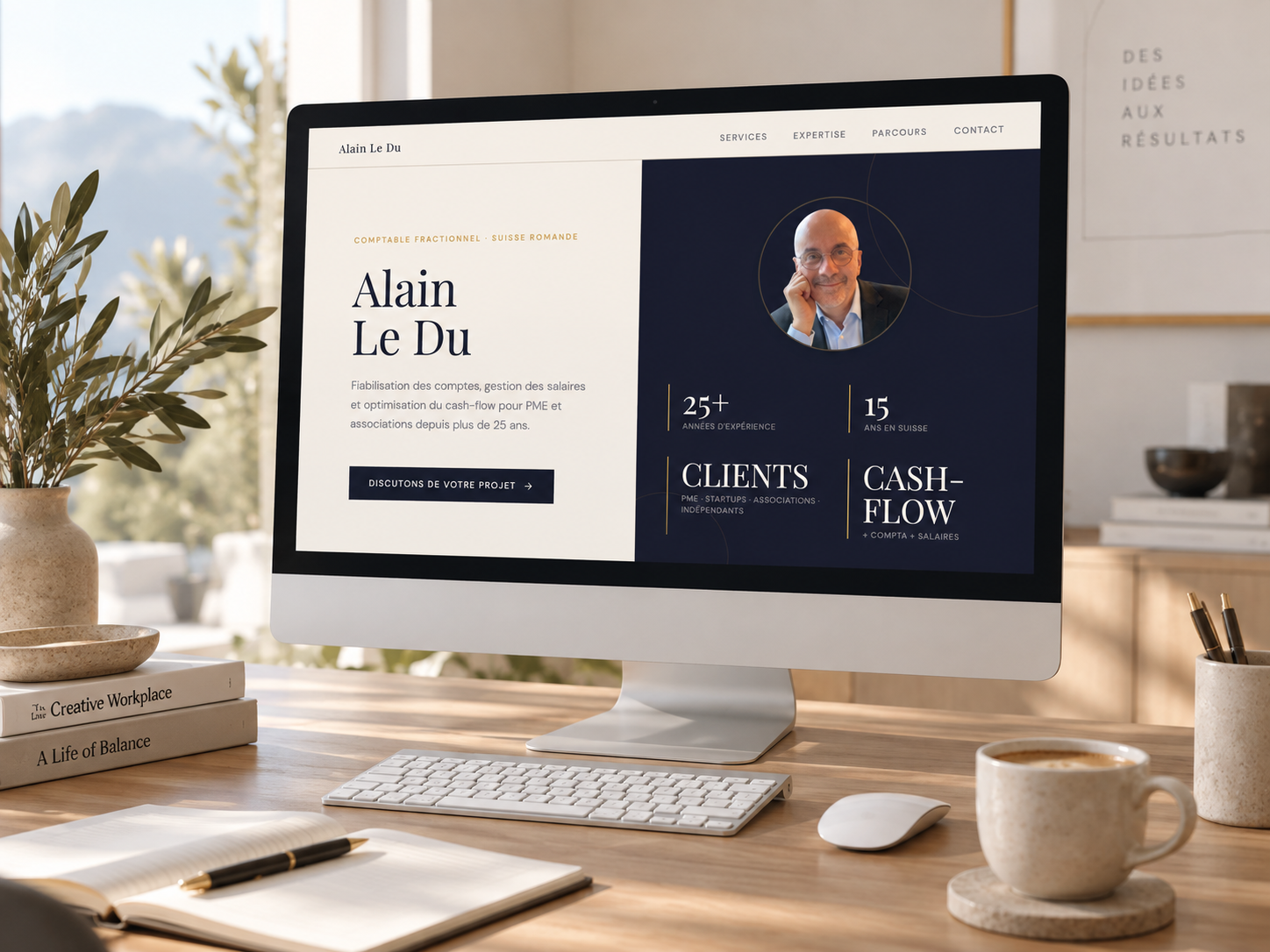 Site d'Alain, responsable administratif et comptabilité fractionnel, présenté sur un écran